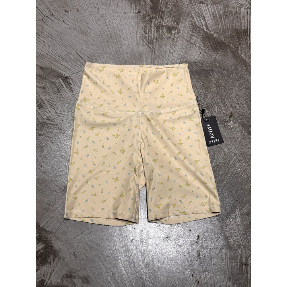 LAHANA ACTIVE WOMEN'S YELLOW FLORAL PRINT 'MIMI' BIKER SHORT / SMALL / ATHLEISUR
